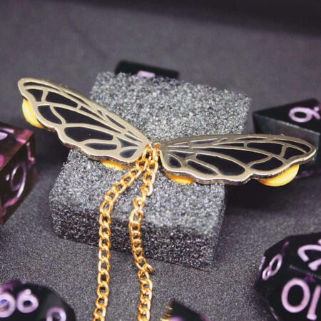 Collar Pins A pair of gold plated insect wings enamel collar pins connected by a chain.